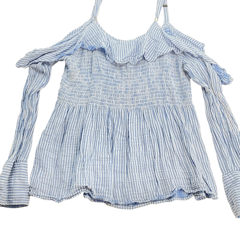 Jessica Simpson Blue White Striped Cold Shoulder Smocked Top 2X Womens Plus Size